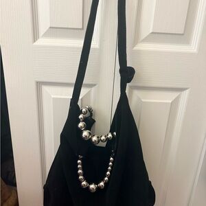 Zara Black genuine suede leather Shoulder Bag with Silver Accents